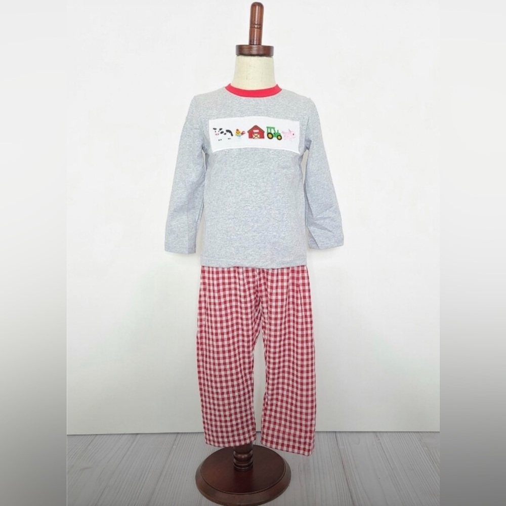 Boutique NWT Boys Embroidered Smocked Pants Set Farm Pumpkin Fall 7/8